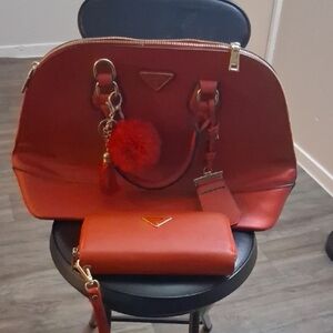 Chic Red Women's Satchel and Wallet Set